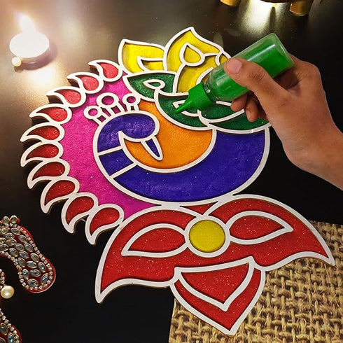 Reusable MDF Rangoli Mat with Wooden Base